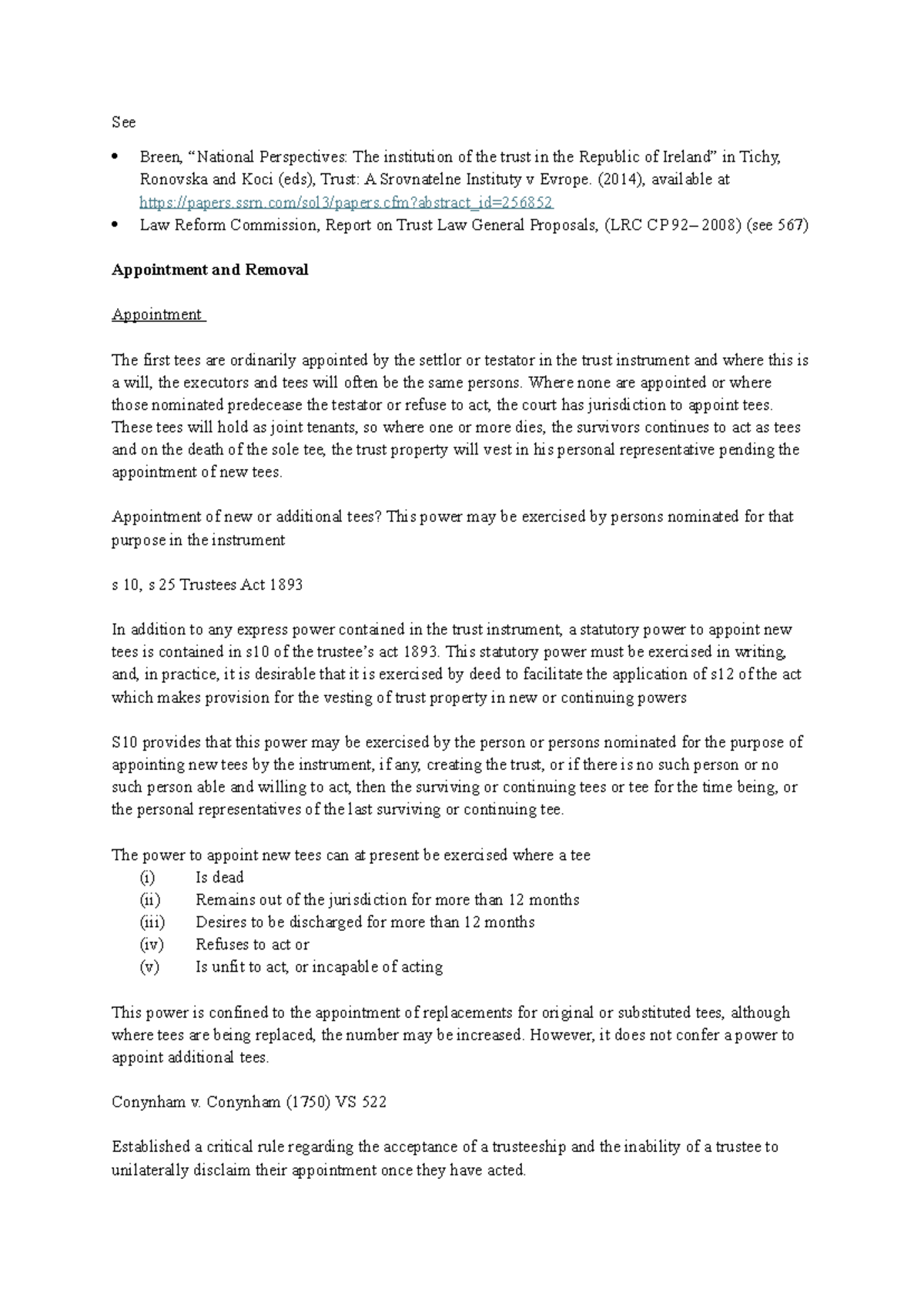Trust Law Overview: Powers and Duties of Trustees (LRC CP 2008) - Studocu
