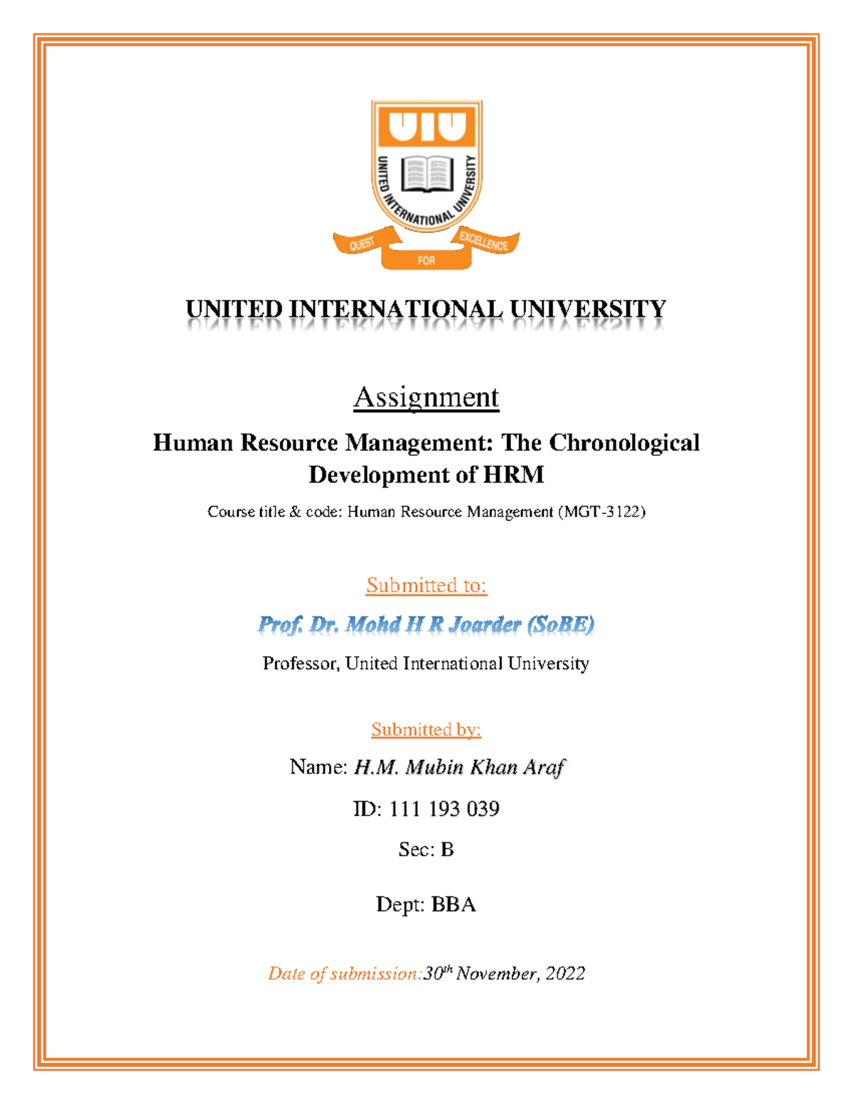 HRM Assignment: The Chronological Development of HRM (MGT-3122) - Studocu