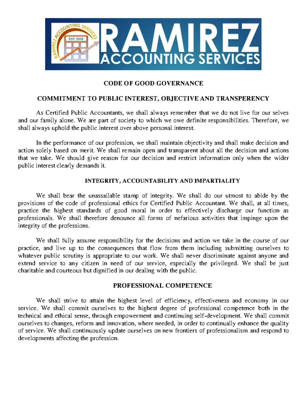 RAS CODE OF GOOD GOVERNANCE: Commitment to Public Interest & Ethics ...