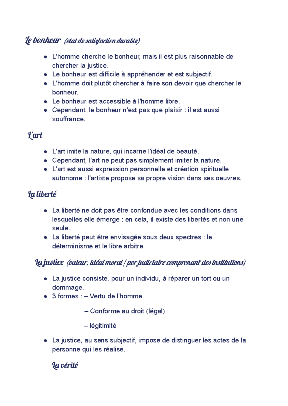 Fiche de révision — Philo — Terminale : Le Bonheur et la Justice - Studocu