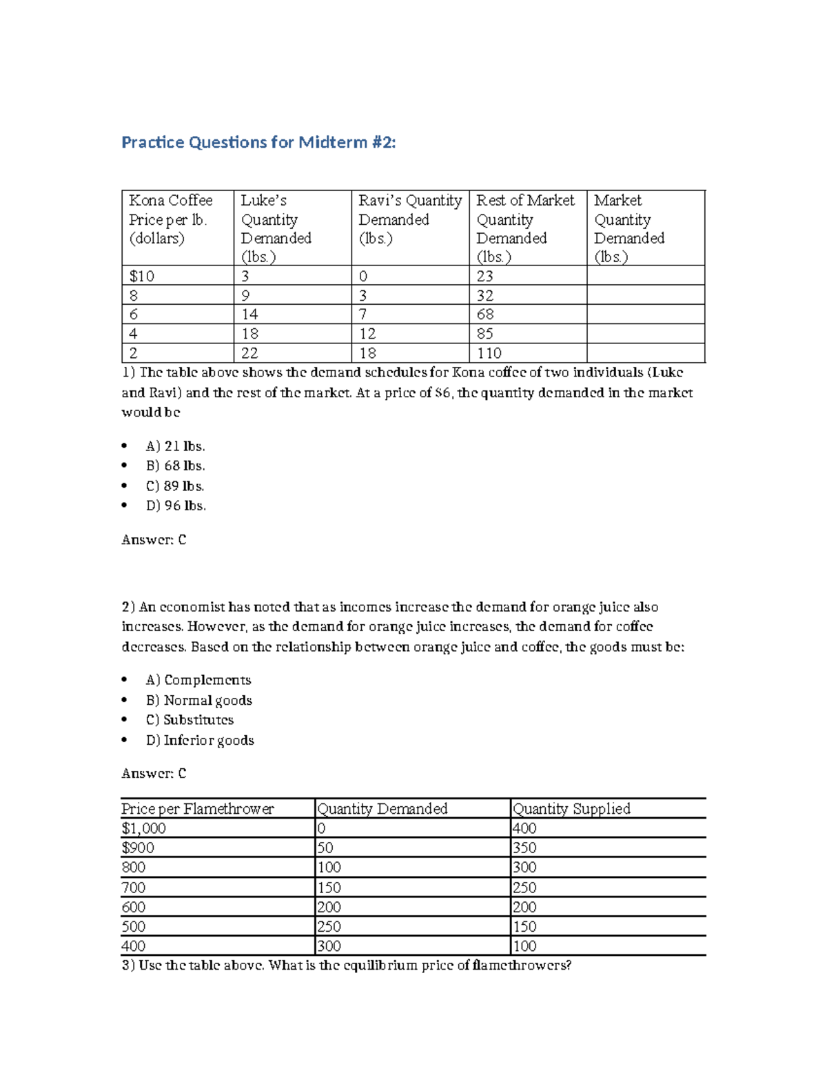 Practice Questions for Midterm #2: Economics Concepts Review - Studocu