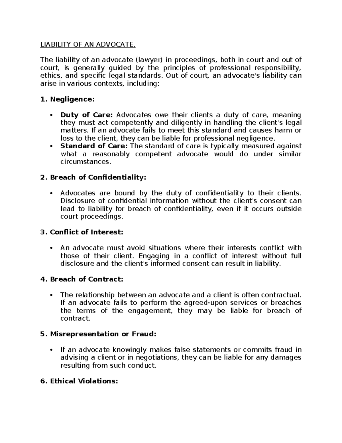 The Liability of Advocates: Professional Standards and Responsibilities ...