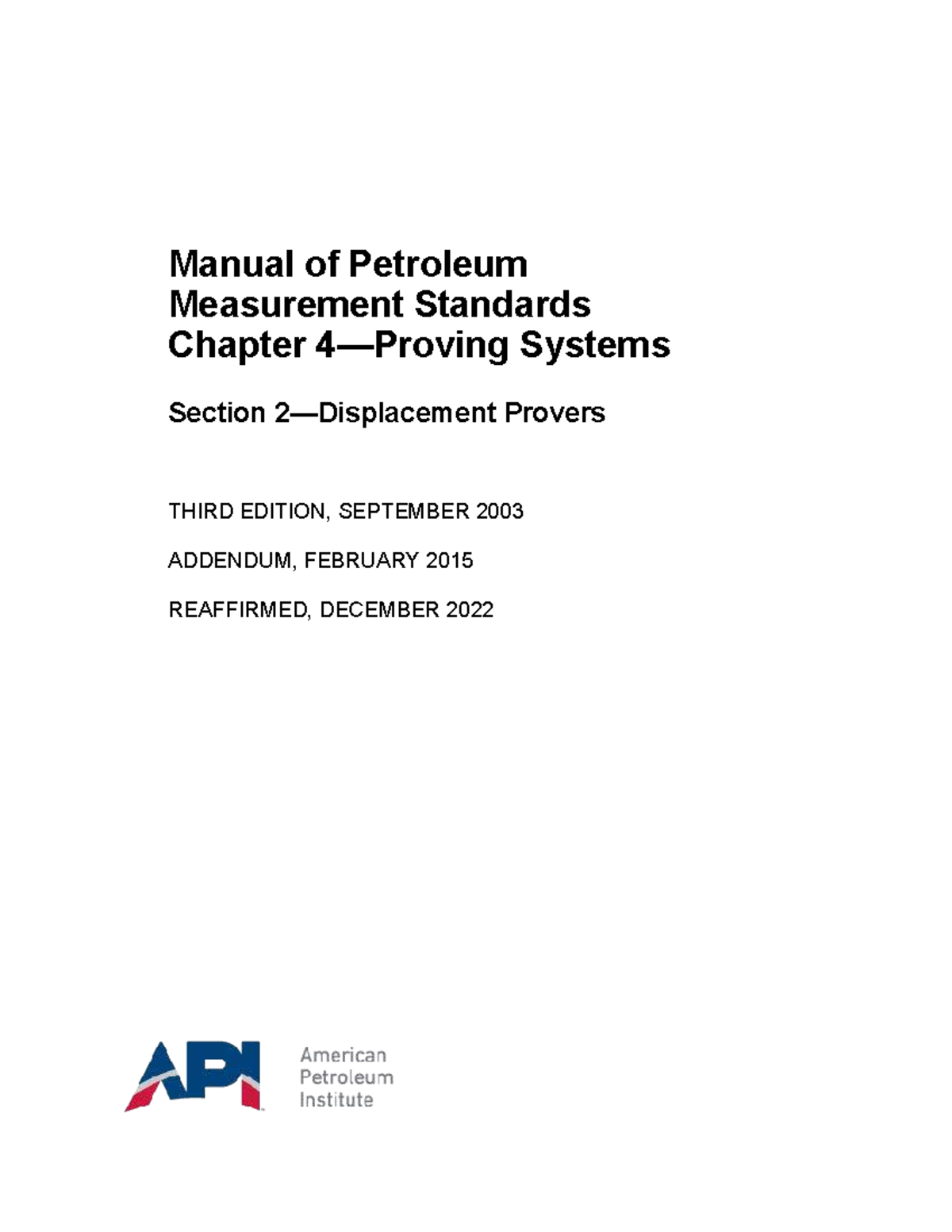API MPMS Chapter on Displacement Prover Systems - 3rd Edition - Studocu