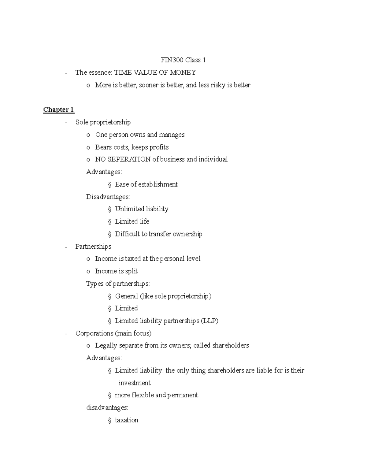 FIN300 Lecture Notes: Time Value of Money and Business Structures - Studocu