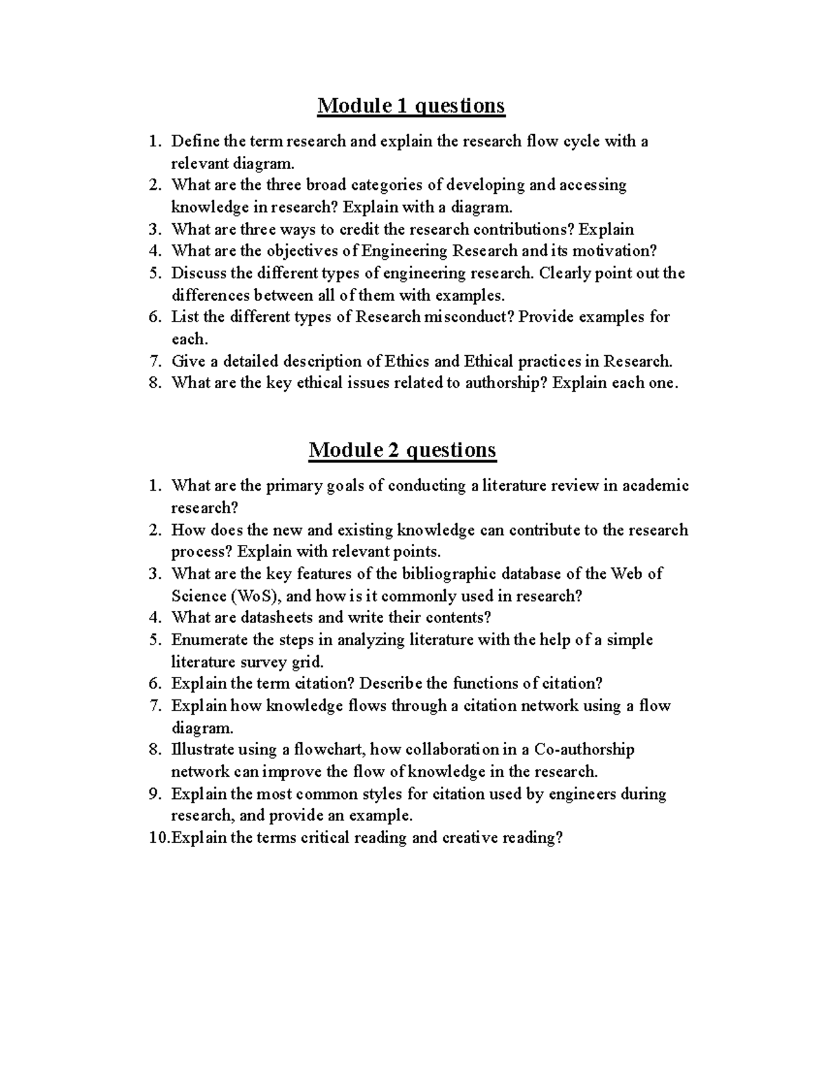 RM QB - Research Methodology Question Bank: Modules 1 & 2 - Studocu