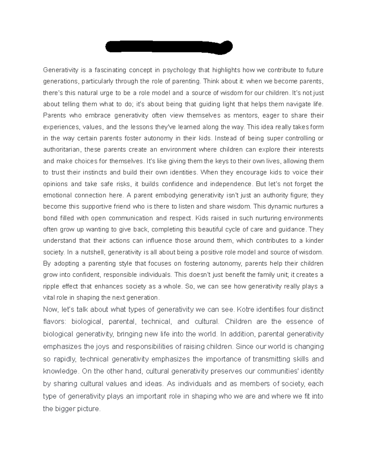 PSYC3081 - Generativity in Parenting: Insights and Implications - Studocu