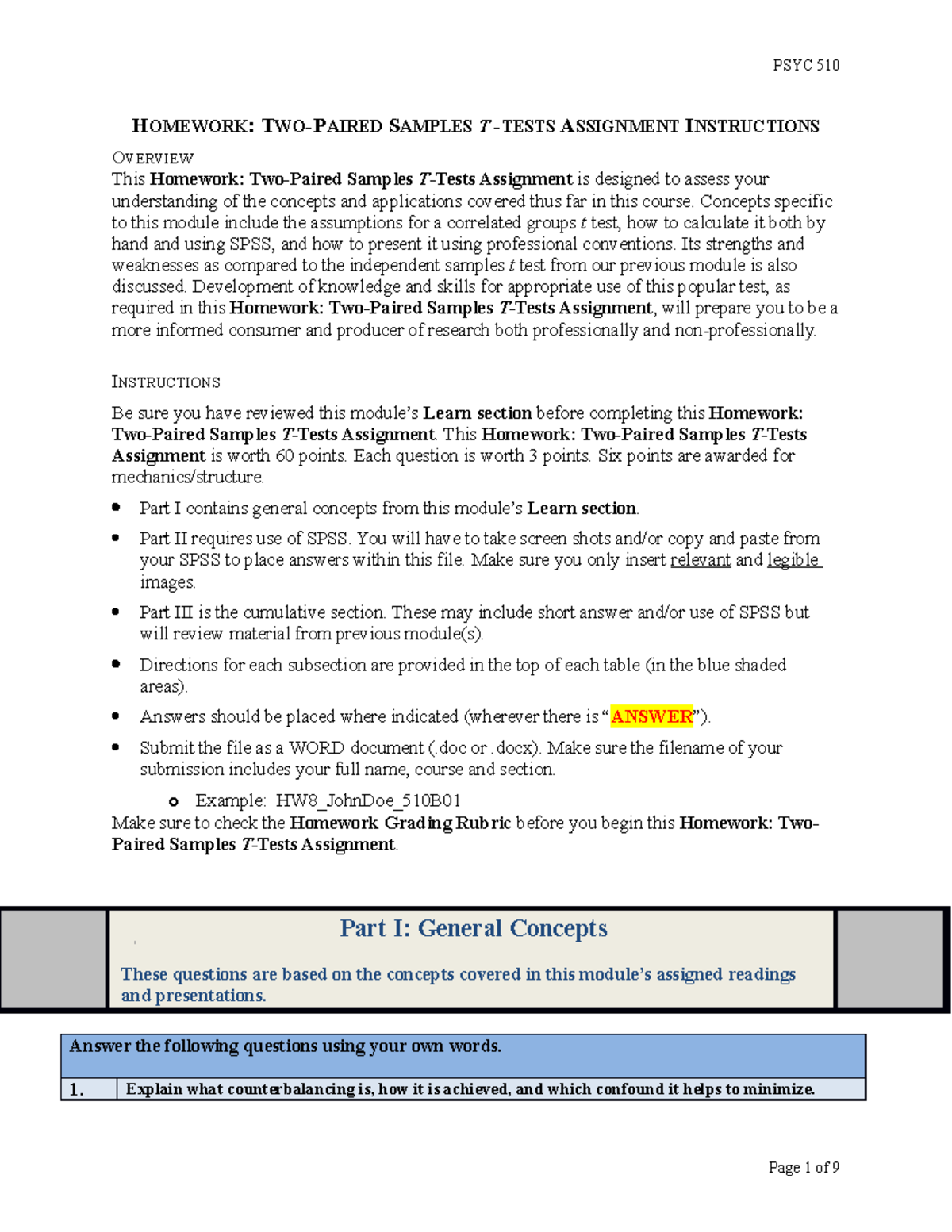 Homework: Paired Samples T-Tests (Assignment Overview & Guide) - Studocu