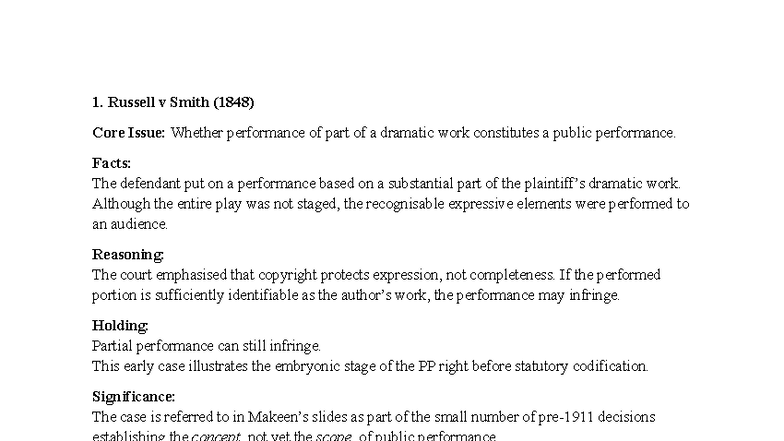 1. Public Performance Rights: Key Cases and Legal Principles (LAW 101 ...