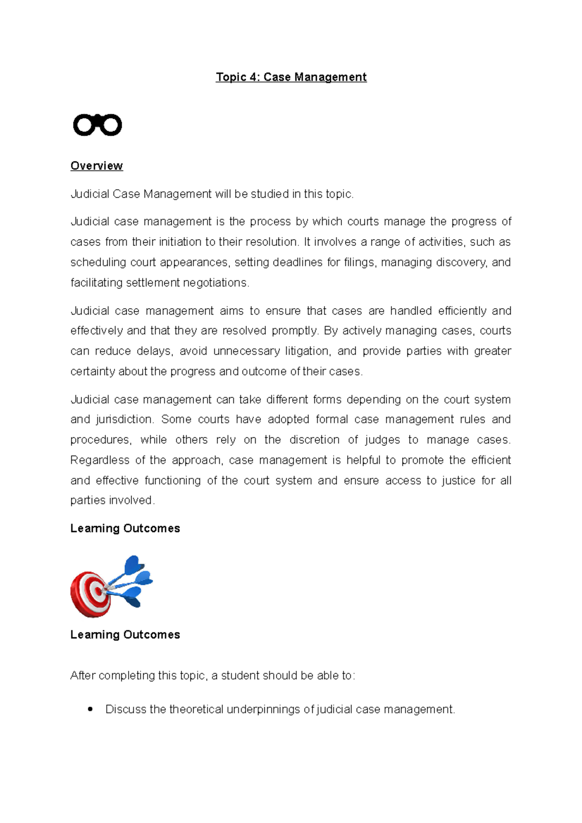 Topic 4 - Essentials of Judicial Case Management for Law Students - Studocu