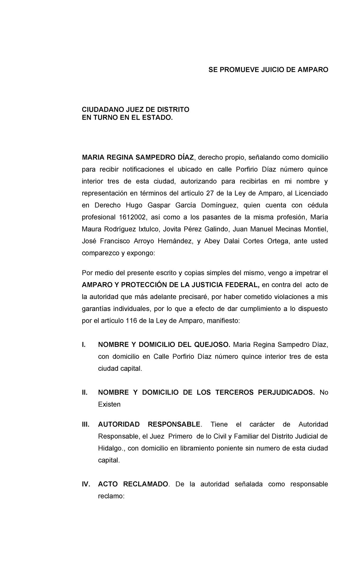 Amparo y Protección de Justicia Federal - Caso 17C - Studocu