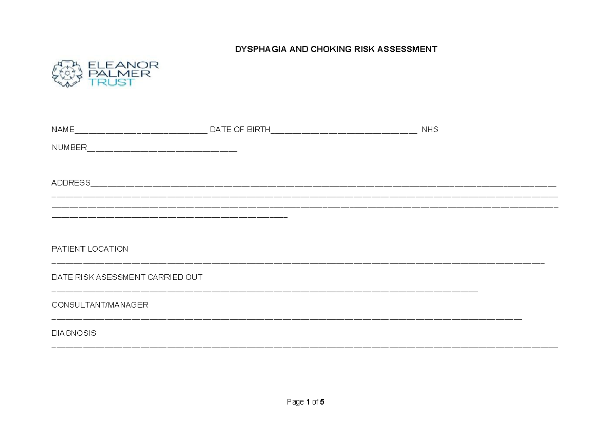 Appx 7 Choking Risk Assessment and Management for Dysphagia - Studocu