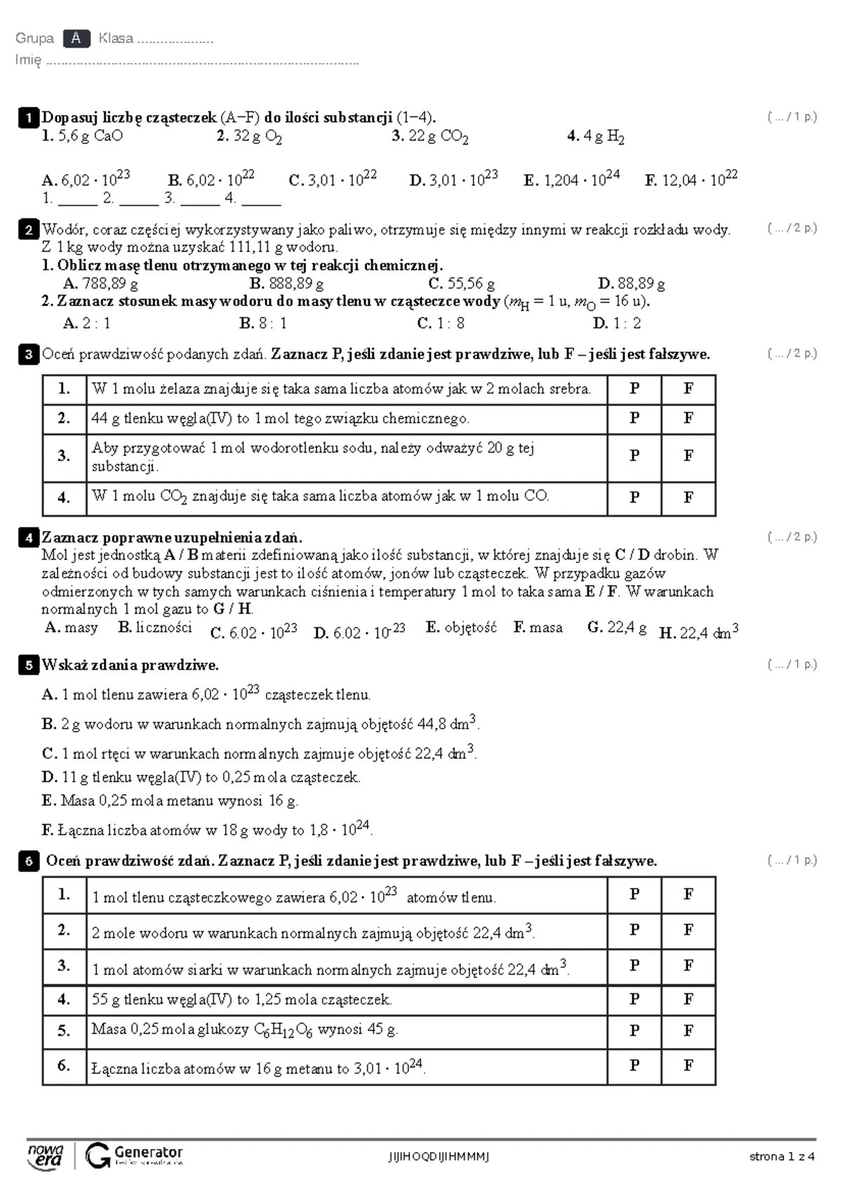 Sprawdzian Z Chemii Sprawdziany źródła Energii www.studocu.com
