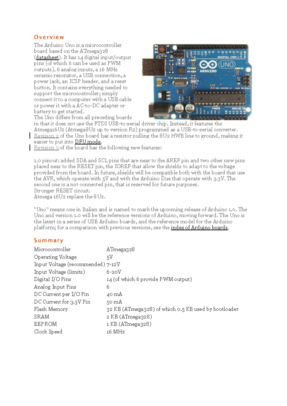 Arduino Uno Rev3 Overview and Specifications - Studocu