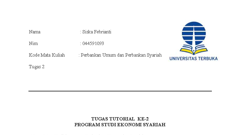 Tugas 2: Jurnal Transaksi Perbankan Umum dan Syariah EKSA4406 - Document Preview