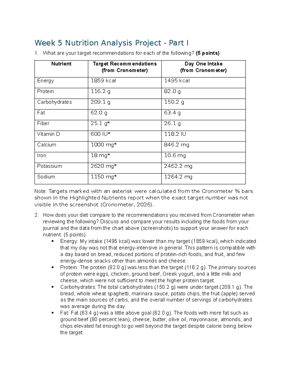 SCI131 Week 5 Nutrition Analysis Project: Target Recommendations ...
