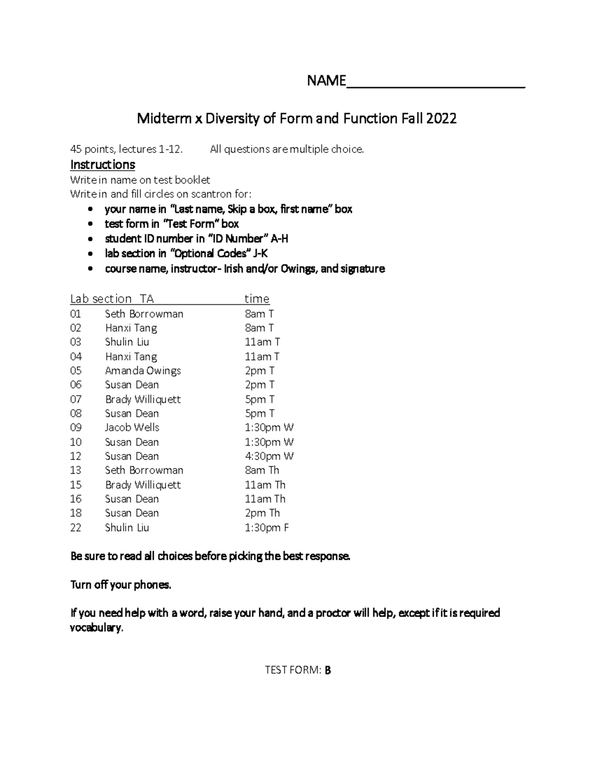 Midterm 1 Exam Key - Diversity of Form and Function (Fall 2022) - Studocu