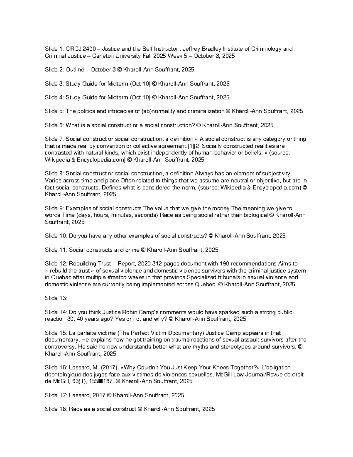 CRCJ 2400 Week 5 Midterm Study Guide: Justice and Social Constructs ...