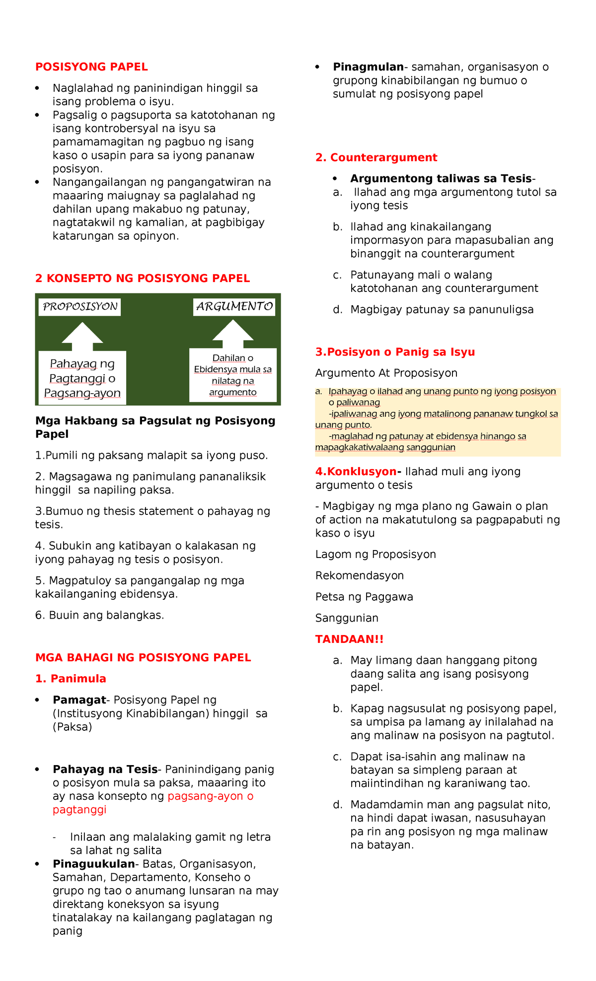 Filipino Posisyong Papel Reviewer: Writing Steps and Guidelines - Studocu