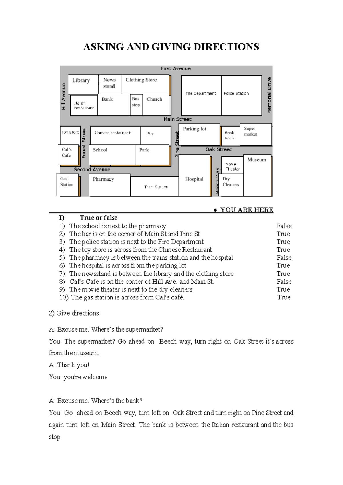 ASING & GIVING DIRECTIONS: True/False Qs & Direction Examples - Studocu