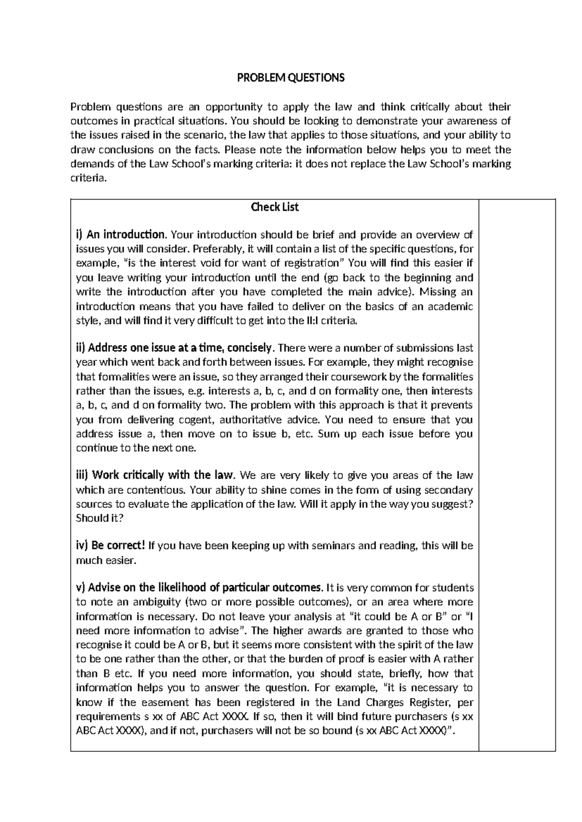 Assessment Criteria for Law Problem and Essay Questions - Studocu