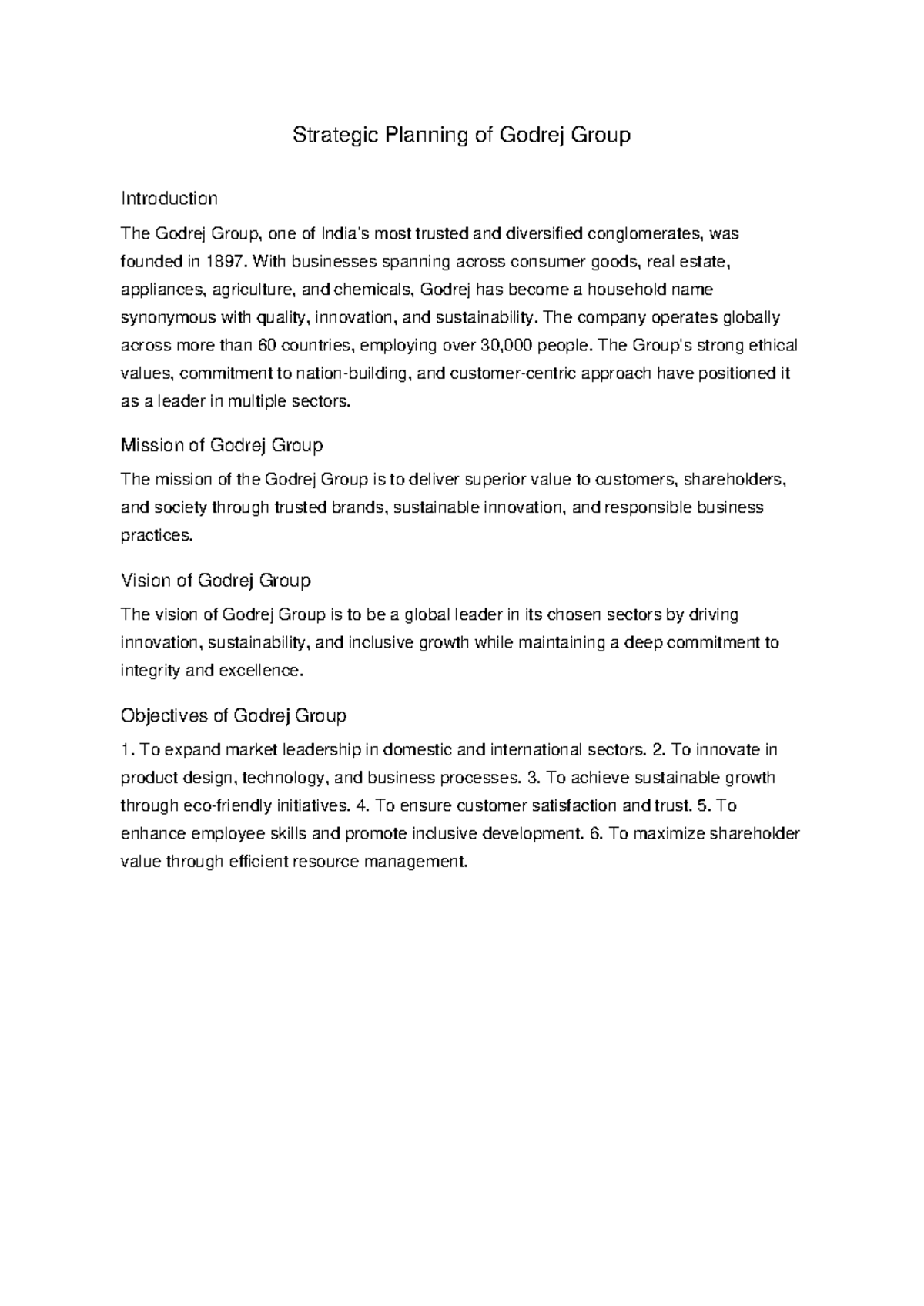 Strategic Planning for Godrej Group: Vision, Mission & Growth ...