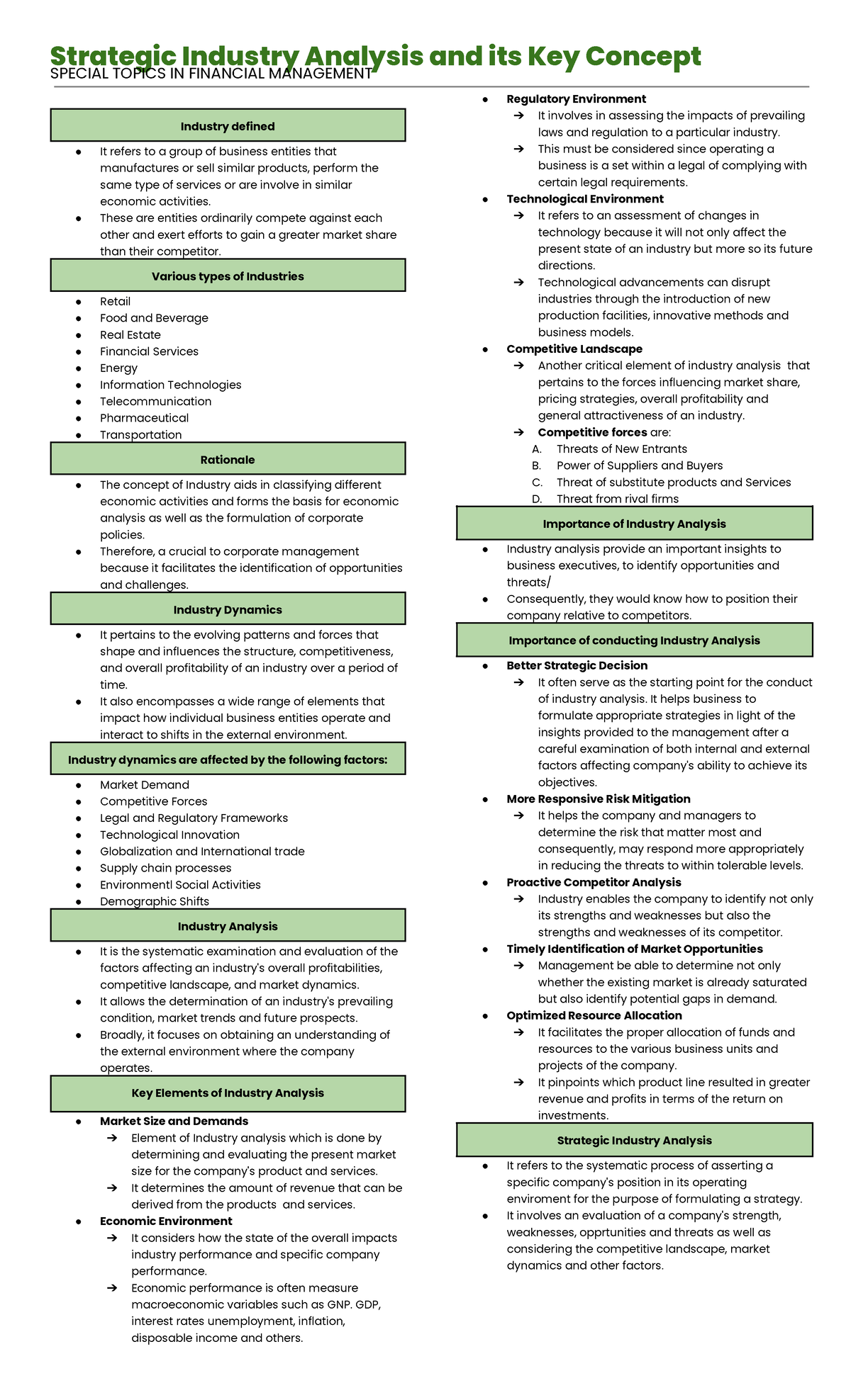 Special Topics reviewer - Strategic Industry Analysis and its Key ...