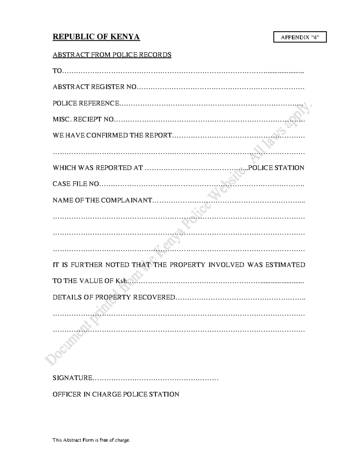 Kenya Police Records Abstract Form - Case File Details - Studocu