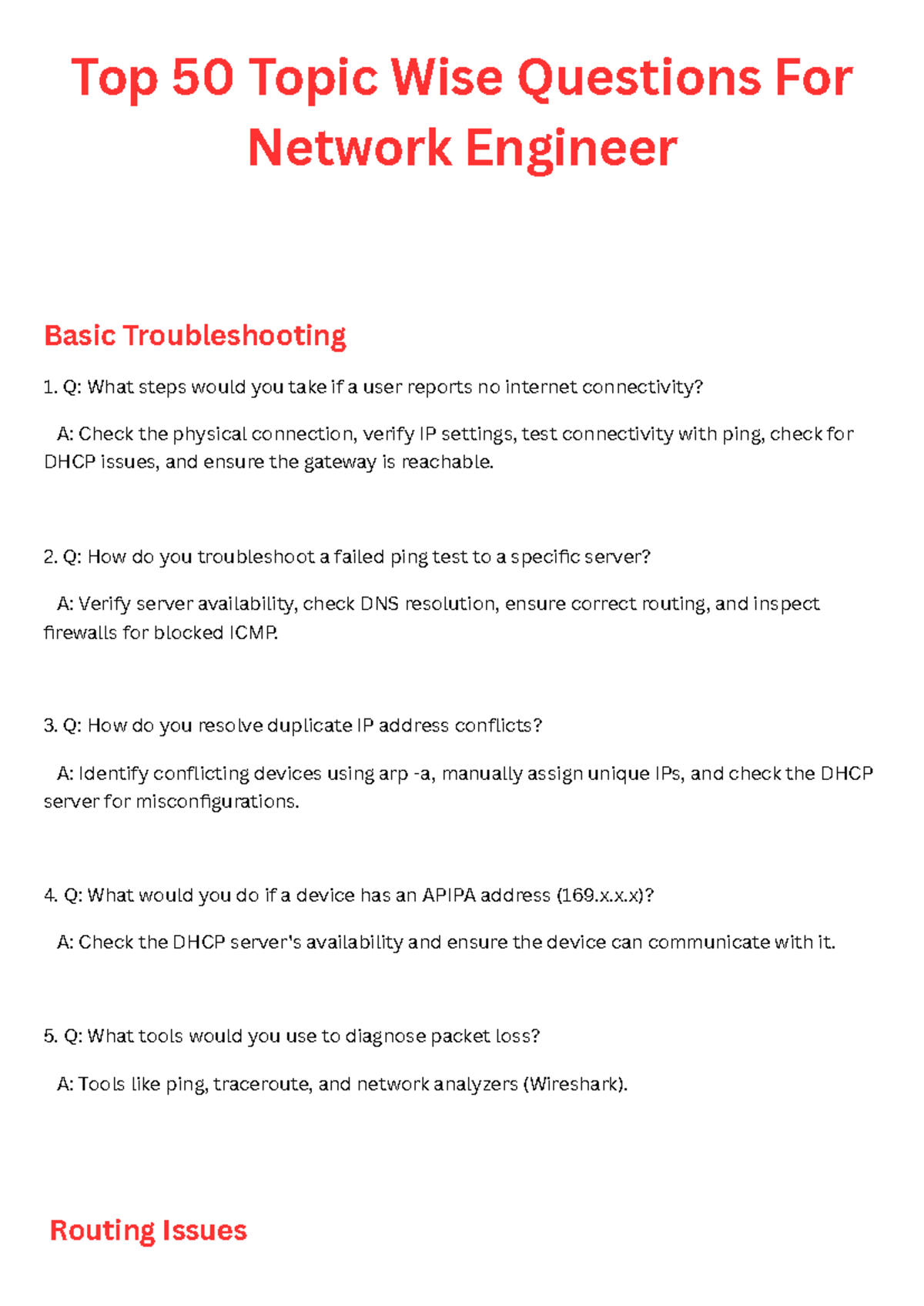 Top 50 Troubleshooting Questions for Network Engineers - N/W 101 - Top ...