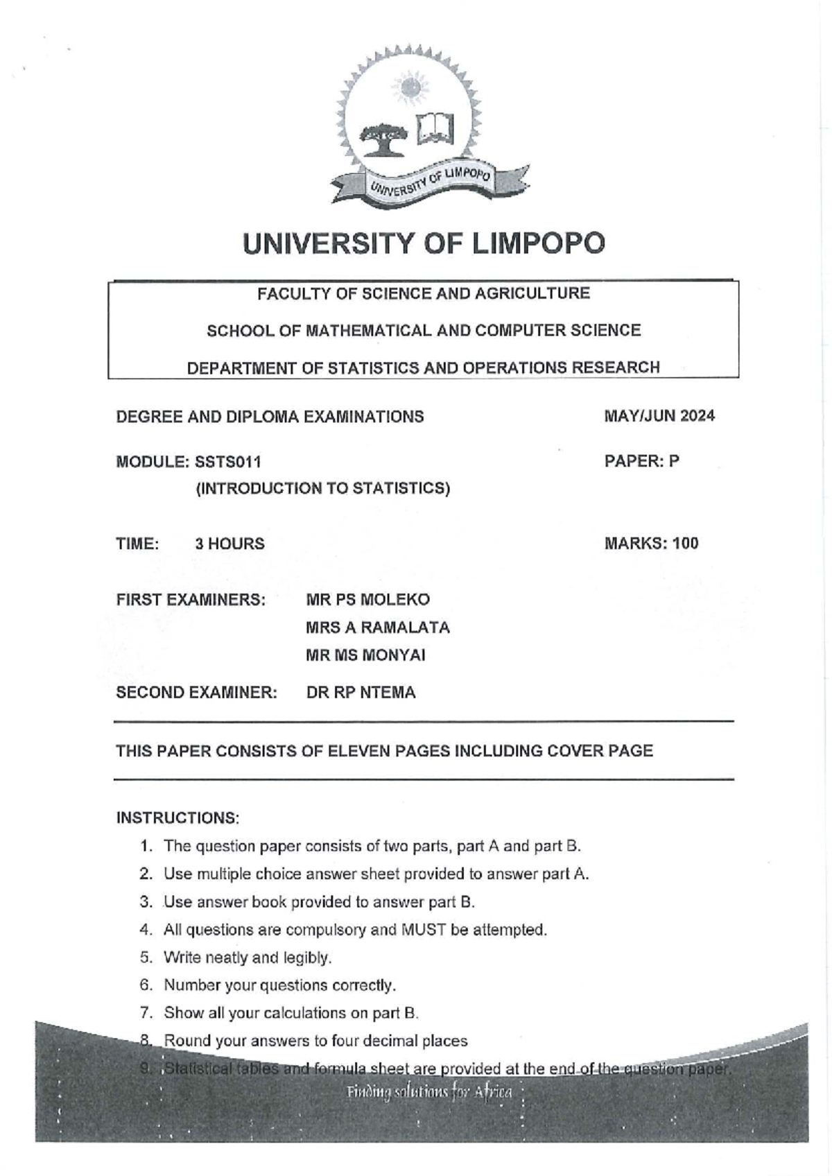 SSTS011 Final Exam Paper: Introduction to Statistics 2024 - Studocu