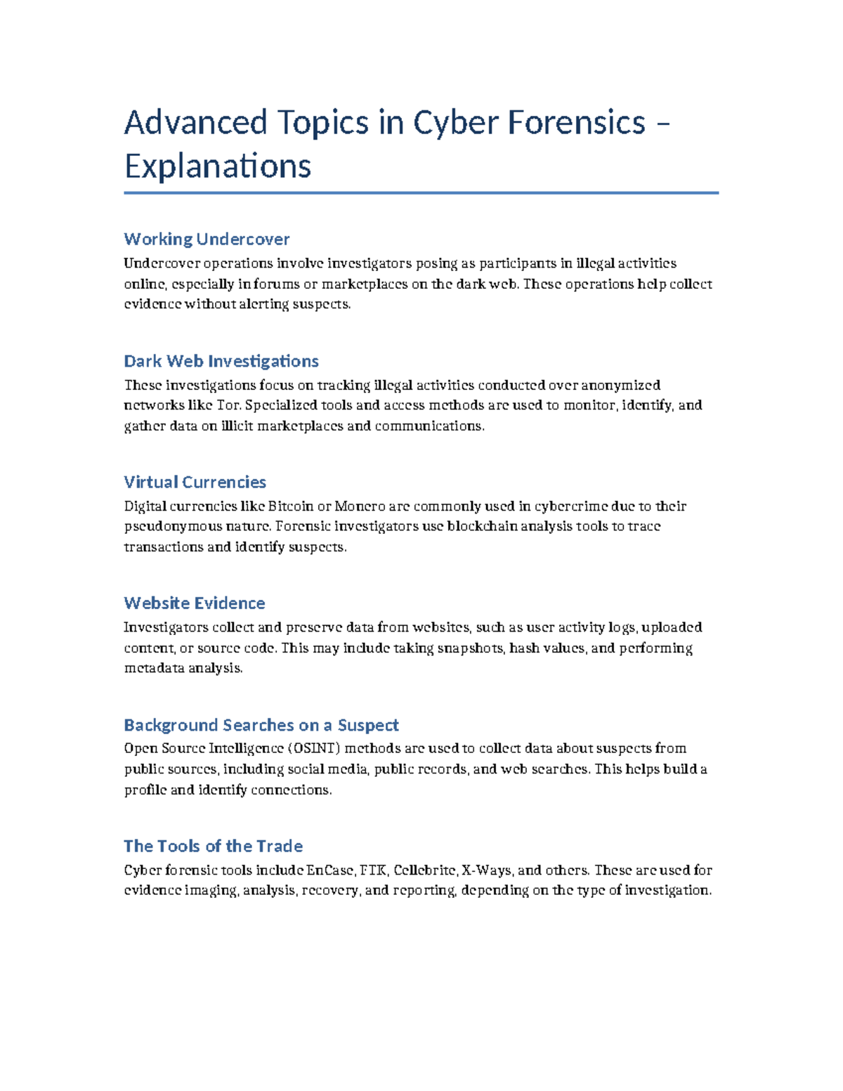 Advanced Topics in Cyber Forensics Explanations - Advanced Topics in ...