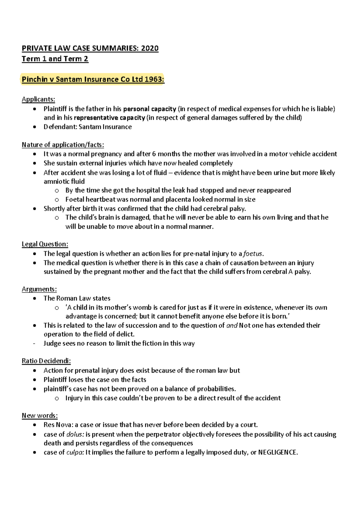 Private Law 171 Case Summaries: Key Legal Decisions for Semester One ...