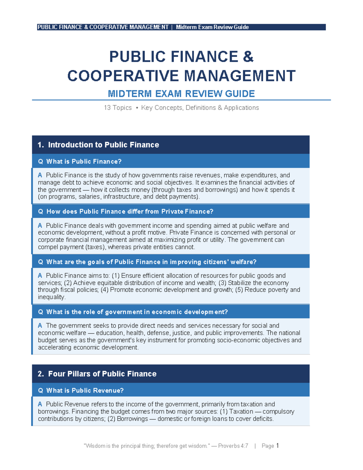 PUBLIC FINANCE COOPERATIVE MANAGEMENT Midterm Exam Study Guide - Studocu