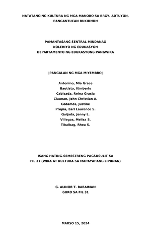Short Essay on Polygamy in Filipino - Icy E. Paler BSED ENG 1B ...