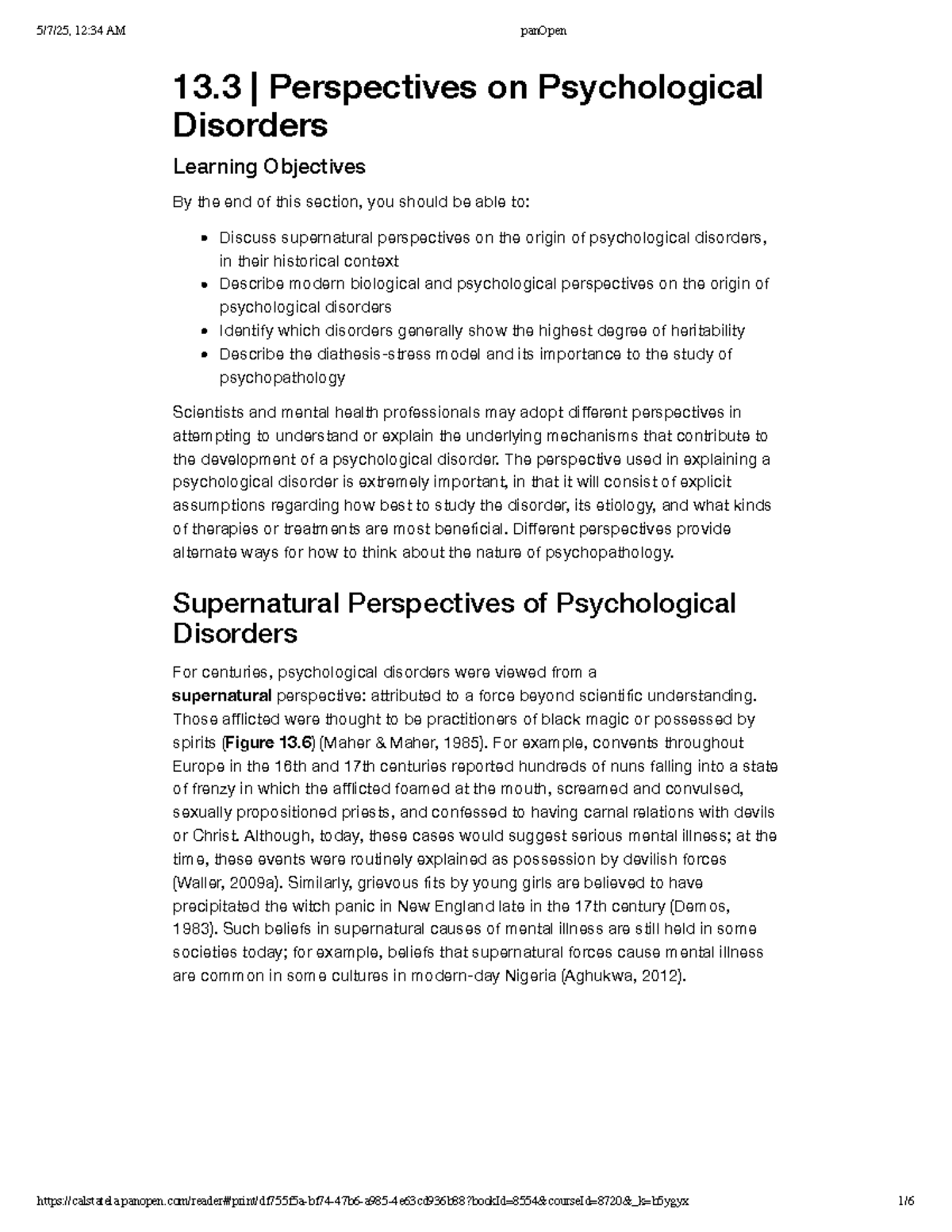 Biological and Psychological Perspectives on Disorders (PSY 101) - 13 ...