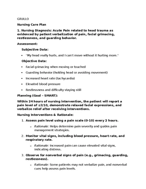 Nursing Care Plan (NCP) for Acute Pain & Mobility Issues (Genward 4 ...