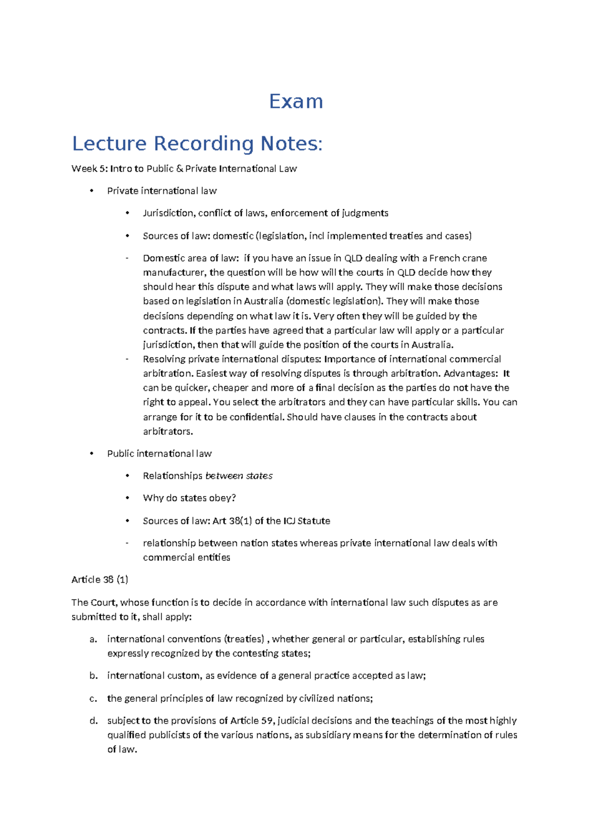 Exam - Final Notes on Public & Private International Law (Week 5) - Studocu