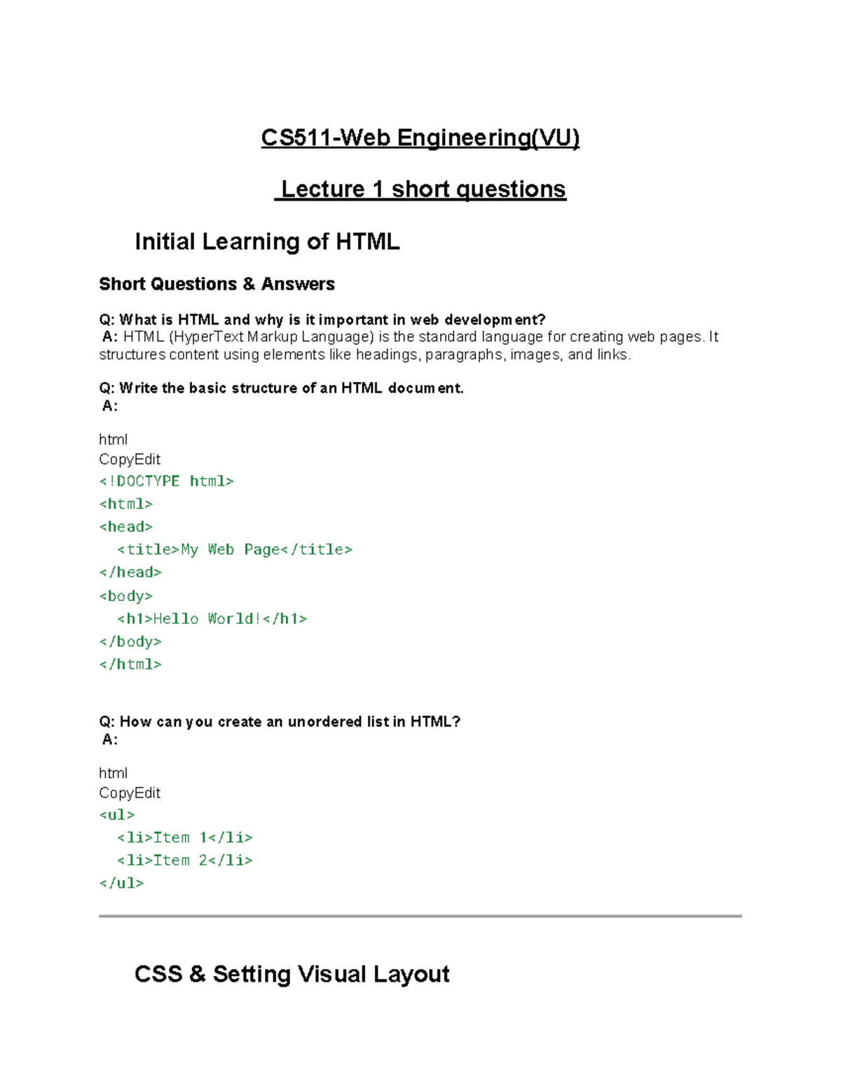 CS511 - Lecture 1: HTML Basics and Short Questions for Midterm Prep ...