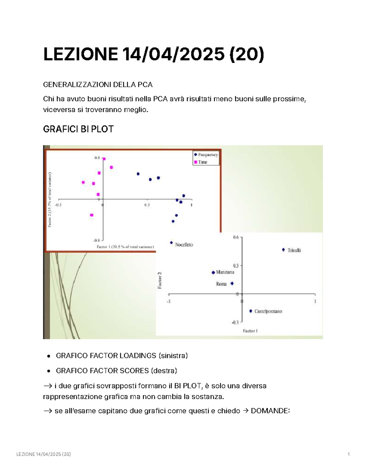Lezione 14/04/2025: Appunti Data Mining - PCA e Grafici Bi Plot - Studocu