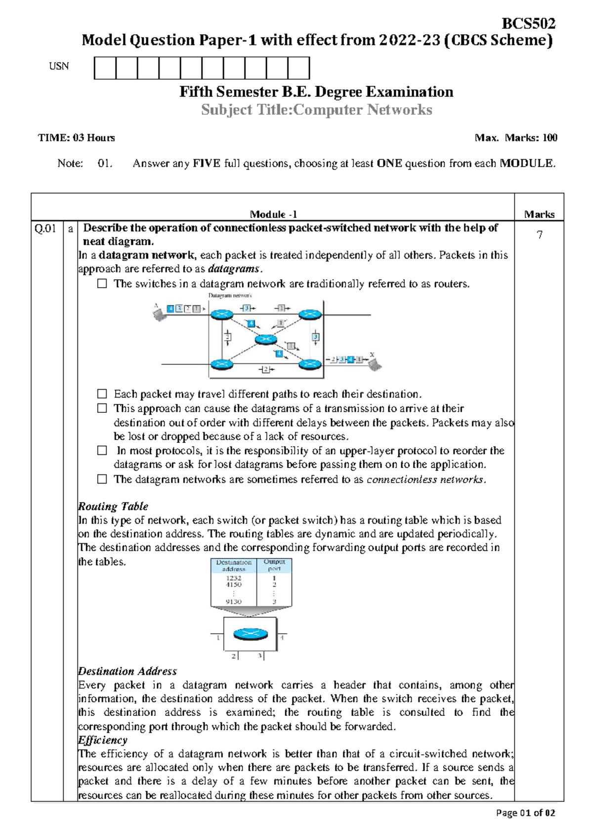 BCS502 Model Question Paper Solutions for Computer Networks - Studocu