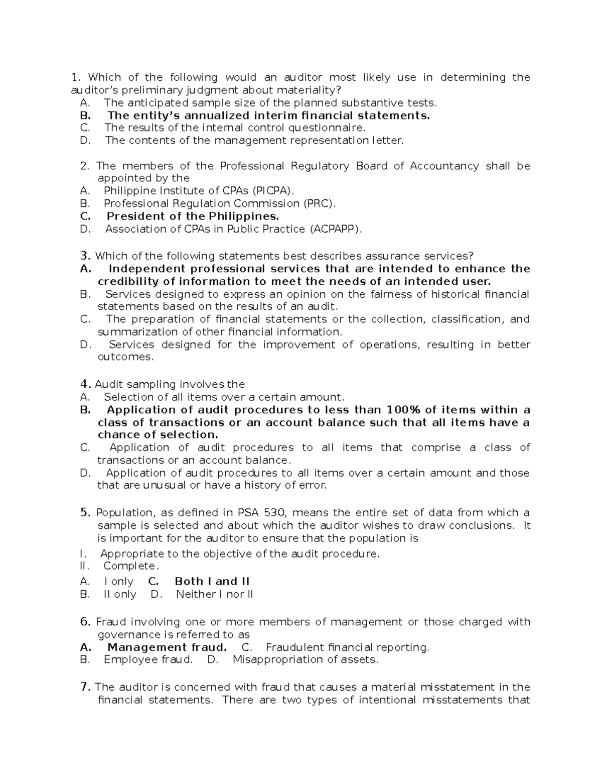 Auditing Theory - Quiz 2 Review and Practice Questions - Studocu
