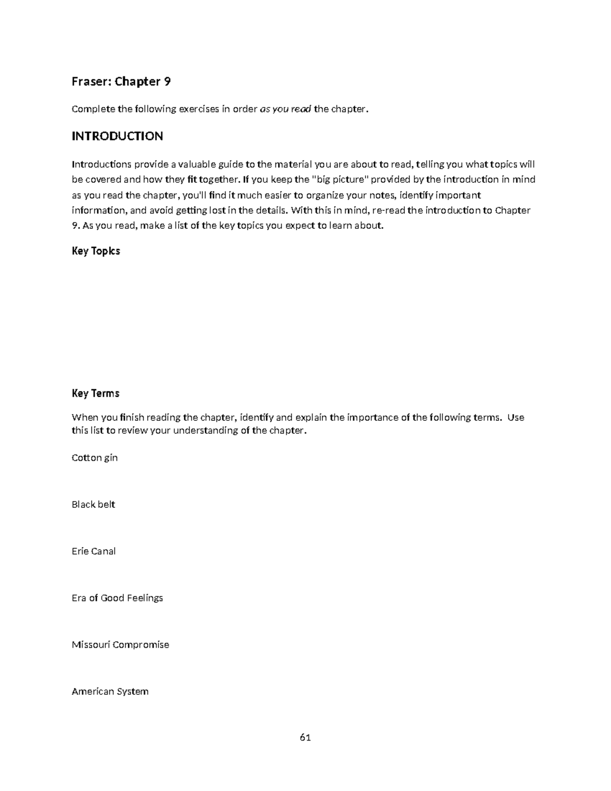Apush Ch 9 Reading Guide - Fraser: Chapter 9 Complete the following ...