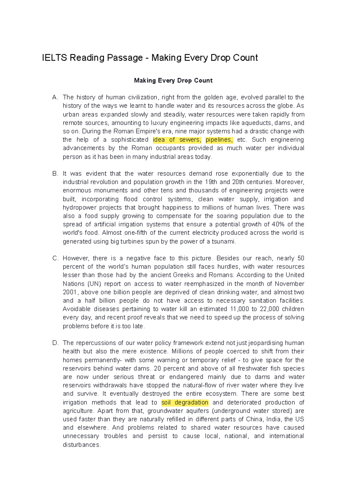 IELTS Reading Passage: Making Every Drop Count - Studocu