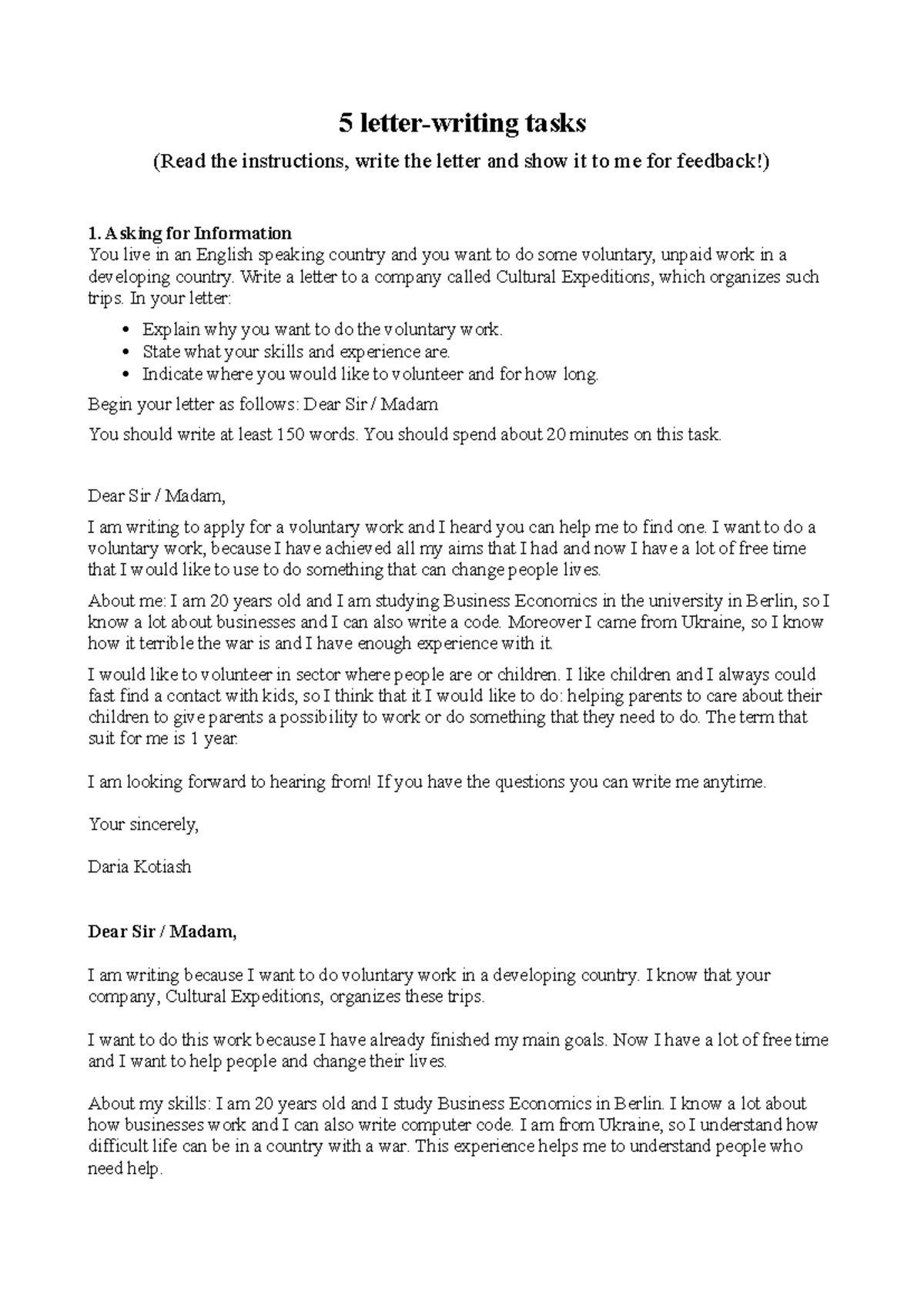 5 Letter Writing Tasks for English Proficiency (Task-Based) - Studocu