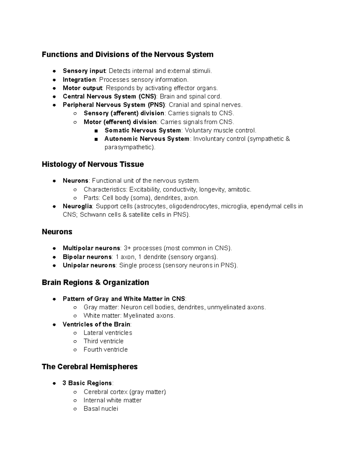 ANP 2 Nervous System Functions and Structures Study Guide - Studocu