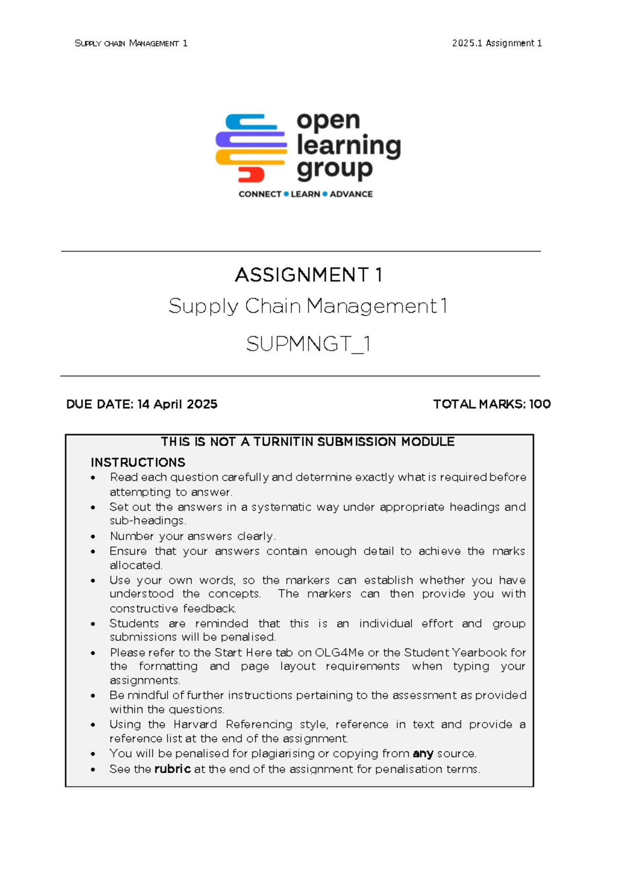 Supply Chain Management 1 Assignment 1 - Due Apr 14, 2025 - Studocu