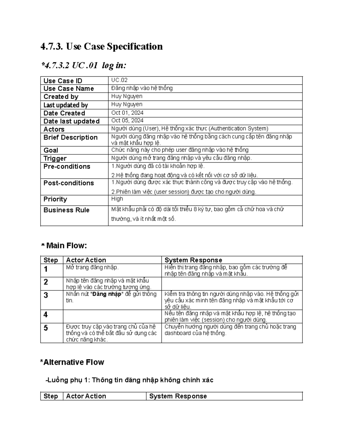 Use Case Specification UC.01 & UC.02: Đăng Nhập và Tổng Thu Nhập - Studocu