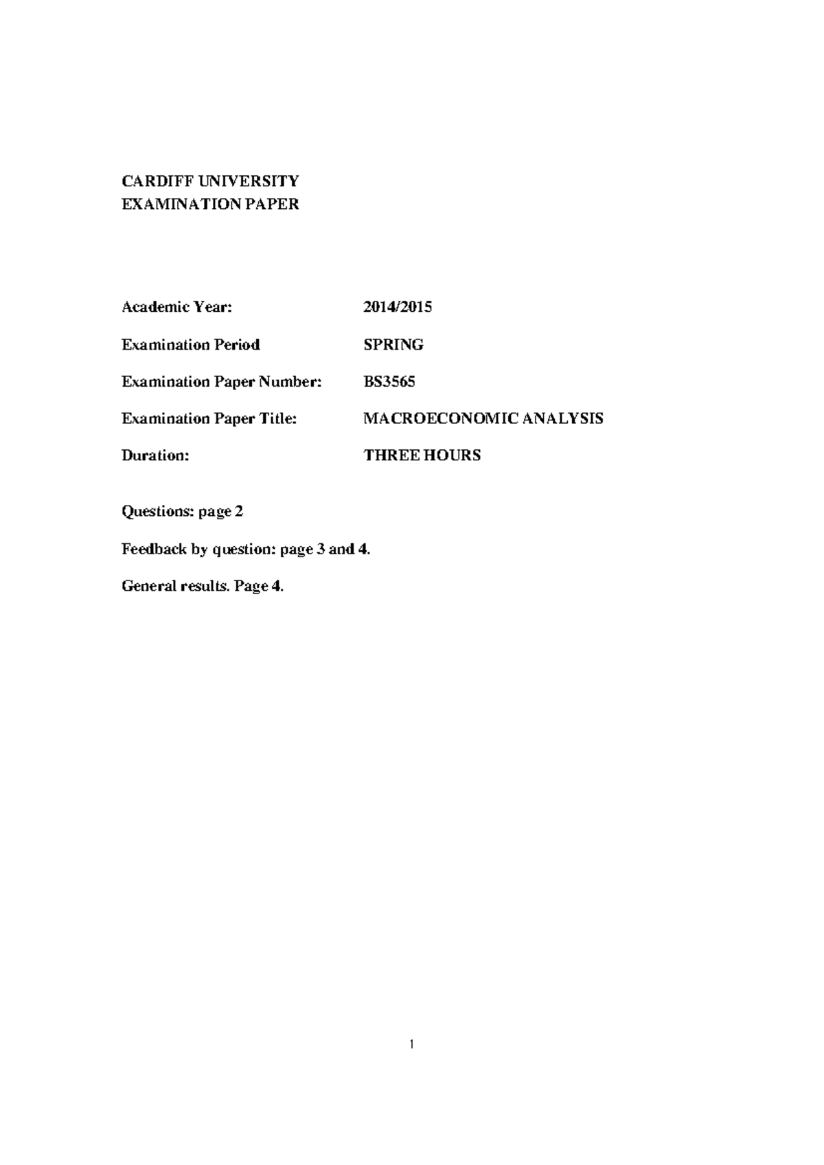 Exam 2015, questions and answers - CARDIFF UNIVERSITY EXAMINATION PAPER ...