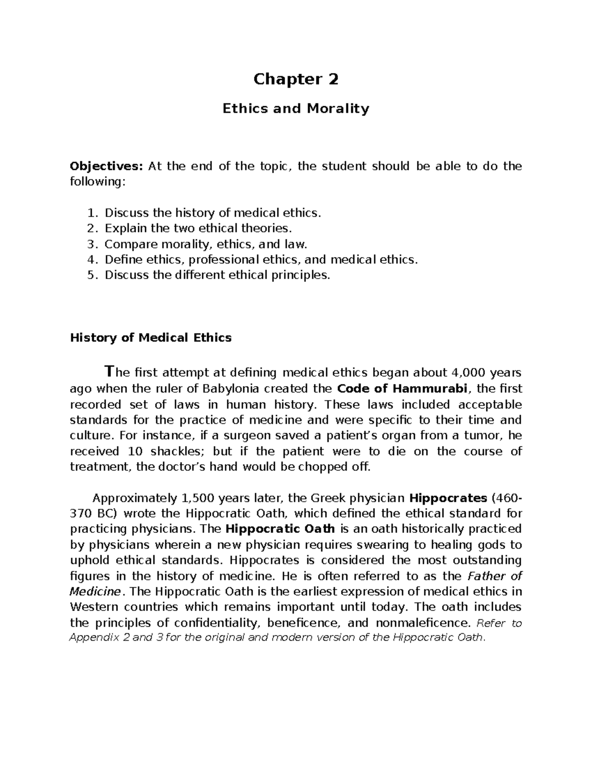 Chapter 2: Ethics and Morality in Medical Practice - Studocu