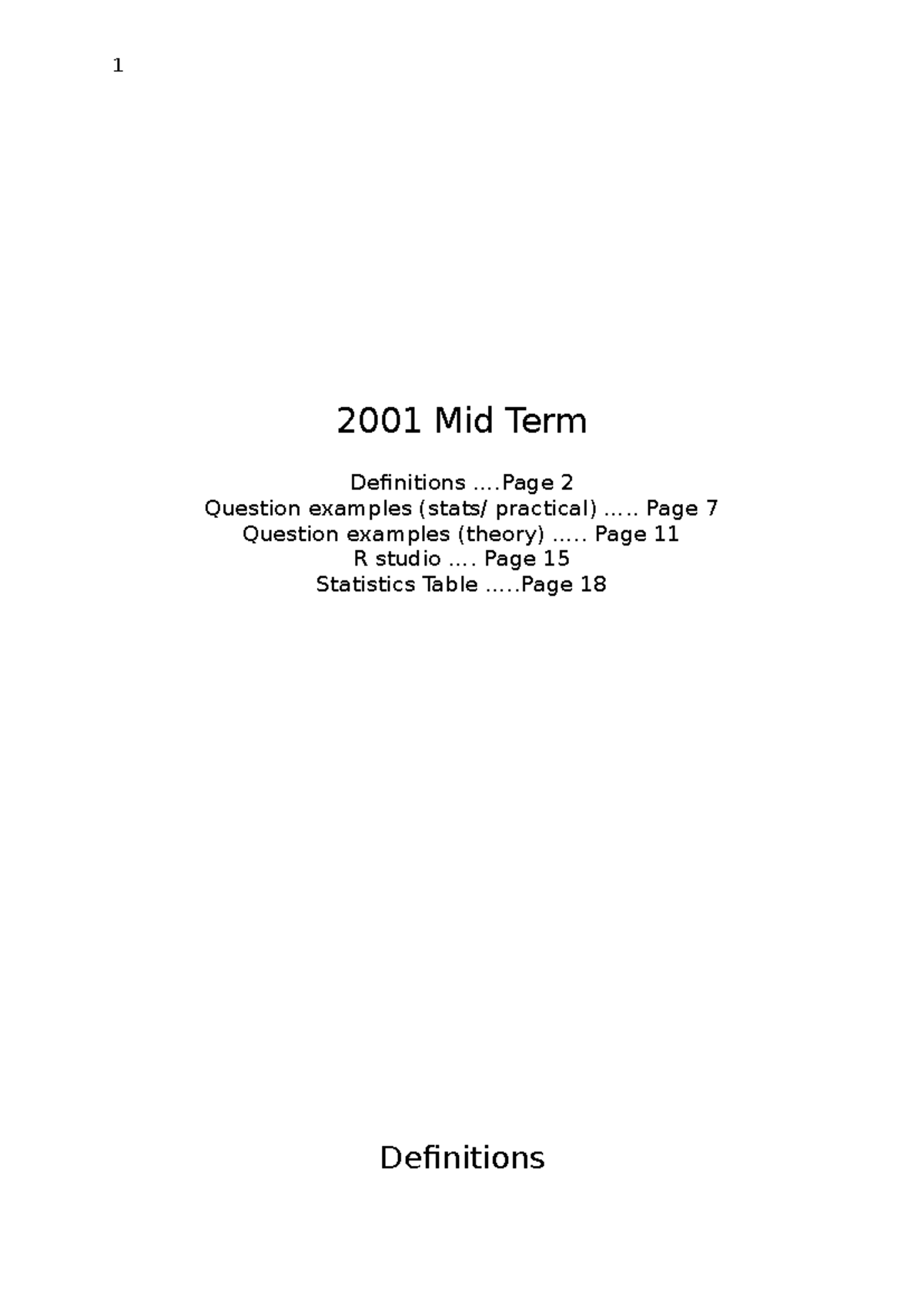 2001 Midterm Study Notes: Key Definitions and Concepts - Studocu