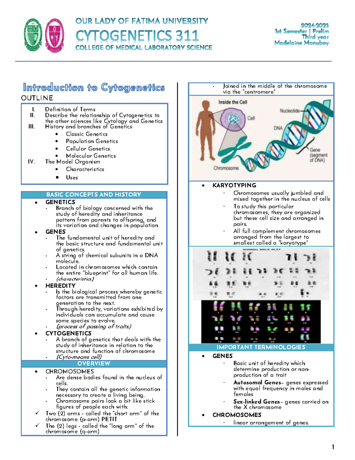 CYTO 311 Prelim Study Notes: Genetics and Cell Biology - Studocu